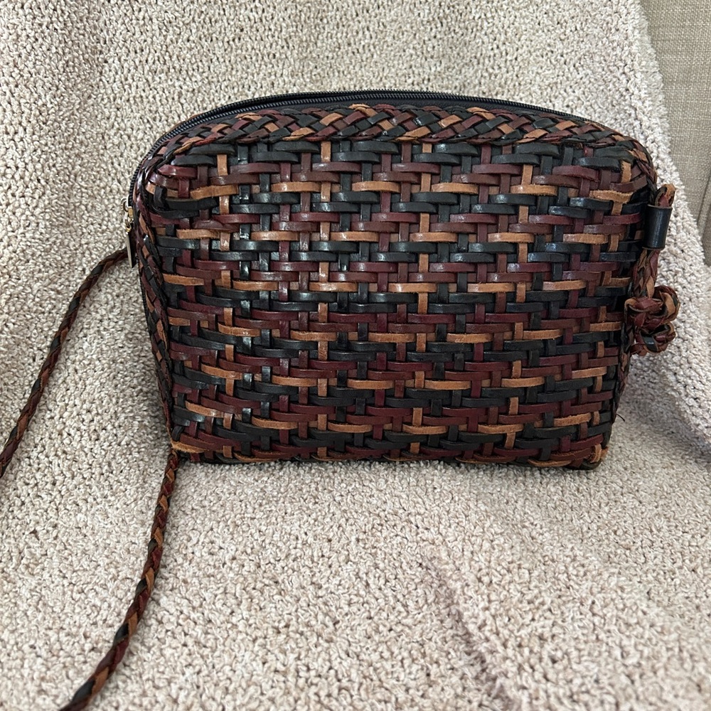 Vintage Leather Woven Crossbody Bag